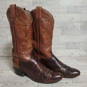 Women’s Tony Lama Two Tone Brown Leather Rodeo Cowboy Boots Size 6.5 B
